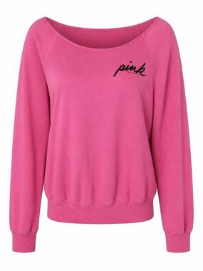 Victoria's Secret PINK Logo Crewneck Sweater - Hot Pink with Black